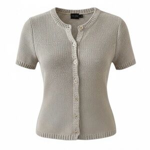 CK Calvin Klein Beige Short Sleeve Button Down Knit Cardigan Size Medium